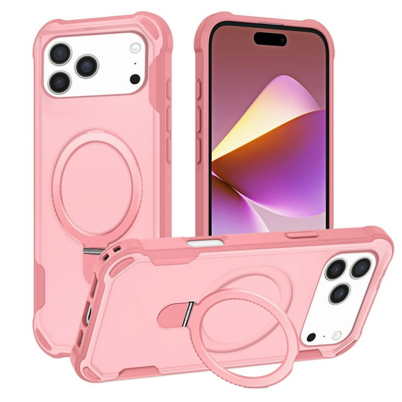 for iPhone 17 Pro Max Case Magnetic Finger Ring Holder Kickstand Compatible with Magsafe Military Grade Drop Protection Heavy Duty Shockproof Men Women Rugged Cover for iPhone 17 Pro Max,Pink