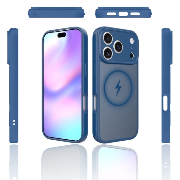 For iPhone 17 Pro Max Case, Matte Translucent Back Cover Anti-Scratch [Compatible with Magsafe] Shockprof Bumper Rugged Camera Lens Protective Phone Case for Apple iPhone 17 Pro Max, Blue