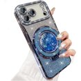 thumbnail image 1 of for iPhone 17 Pro Max Case, Moving Liquid Sparkle Glitter Case, Bling Flowing Rhinestones Kickstand Ring Cover with Shiny Glass Camera Lens Protector for Women Girls 6.9'' 2025, Blue, 1 of 12