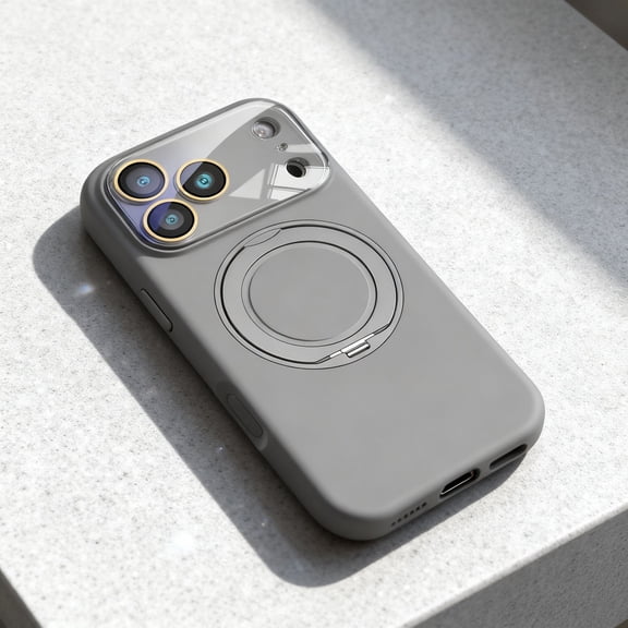 for iPhone 17 Pro Max Case with Ring Stand & Camera Lens Protector, Secure Ring Holder, Military-Grade Drop Protection, Slim Rugged Shockproof Protective Phone Cover for iPhone 17 Pro Max, Gray
