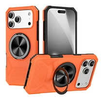 for iPhone 17 Pro Max Case with Ring Stand Holder, Rugged Secure Grip, Military-Grade Drop Protection Phone Case with Kickstand, Heavy Duty Protective Cover Support Magnetic Car Mount, Orange
