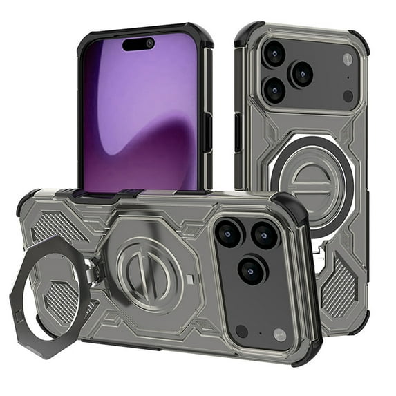 For iPhone 17 Pro Max Case,Rotatable Metal Stand,Fit for MagSafe,Magnetic Anti-drop Translucent Matte Slim Phone Protective shell,Black,iPhone 17-6.3"