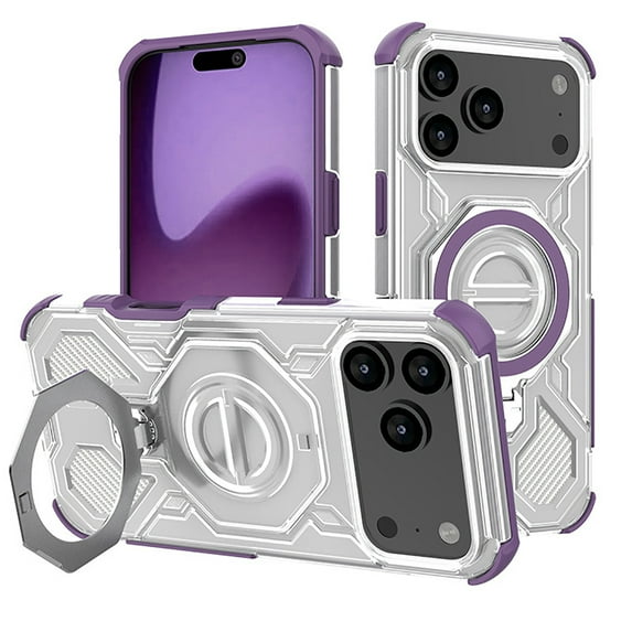 For iPhone 17 Pro Max Case,Rotatable Metal Stand,Fit for MagSafe,Magnetic Anti-drop Translucent Matte Slim Phone Protective shell,Purple,iPhone 17-6.3"