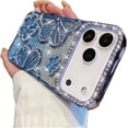 thumbnail image 1 of for iPhone 17 Pro Max Case, Shockproof Bling Diamond Glitter Sparkle Rhinestone 3D Floral Pattern Cute Clear Soft TPU Silicone Case Plating Cover for Gilrs Woman for iPhone 17 Pro Max, Blue, 1 of 6