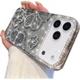 thumbnail image 1 of for iPhone 17 Pro Max Case, Shockproof Bling Diamond Glitter Sparkle Rhinestone 3D Floral Pattern Cute Clear Soft TPU Silicone Case Plating Cover for Gilrs Woman for iPhone 17 Pro Max, Silver, 1 of 9