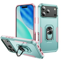 for iPhone 17 Pro Max Case, Slim Fit Military Grade Shockproof Case with 360 Rotating Ring Holder Kickstand Support Car Mount Magnetic Rugged PC Protective Phone Case,Green Pink