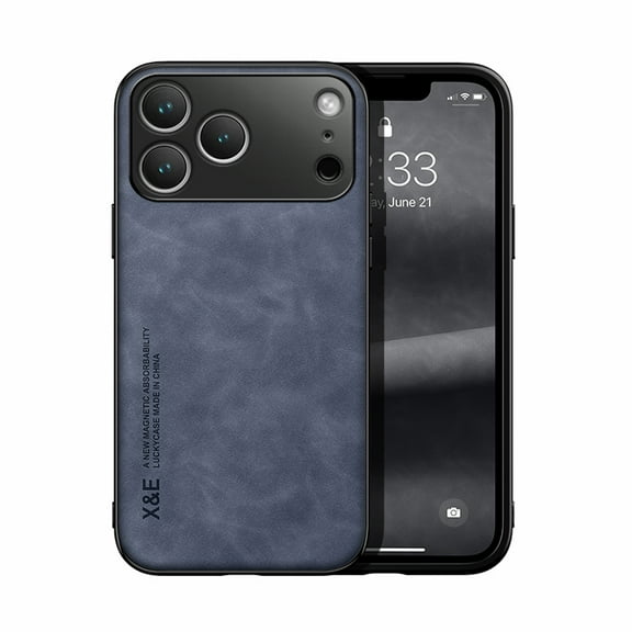 for iPhone 17 Pro Max Case, Slim PU Leather Vintage Shockproof Phone Case Cover Lightweight Soft TPU Bumper Hybrid Protective Case for iPhone 17 Pro Max, Blue