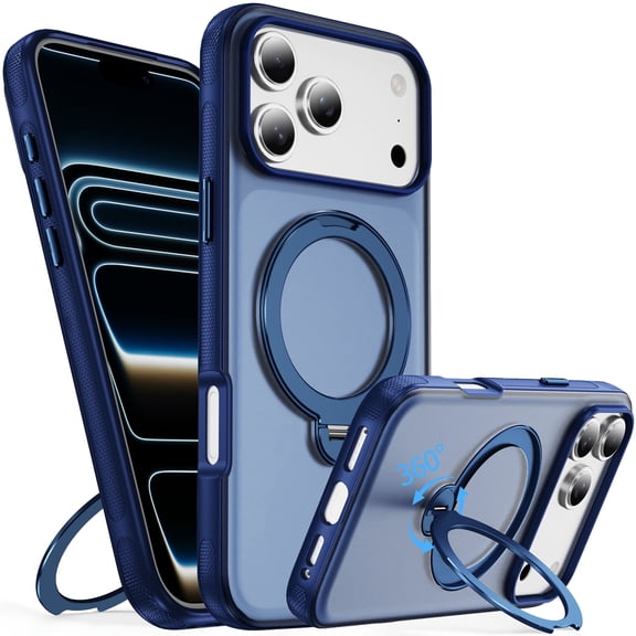 iPhone 17 Pro Max Case with Stand, 360 Magnetic Ring Stand, Military-Grade Protection [Compatible with MagSafe] Shockproof Case , Slim Cover Adjustable Foldable Kickstand,