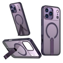 for iPhone 17 Pro Max Case with Stand, Compatible with MagSafe, Magnetic Kickstand Case for iPhone 17 Pro Max, Military-Grade Protection Shockproof Case, Clear Acrylic   Soft TPU Material, Purple