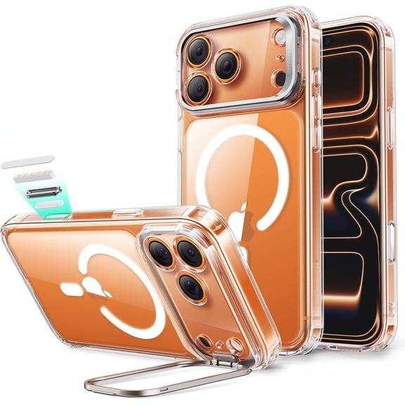 for iPhone 17 Pro Max Case with Stash Stand, Camera Control Cover Compatible MagSafe, Military-Grade Drop Protection Phone Case, Scratch-Resistant Back Cover, Clear
