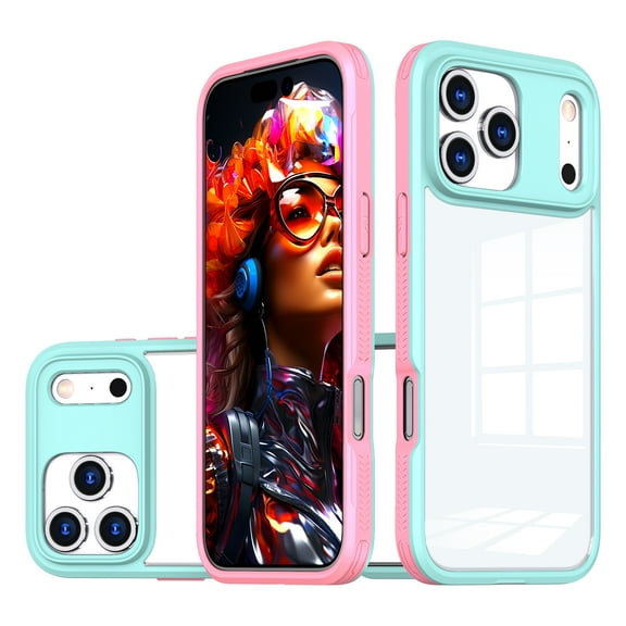 for iPhone 17 Pro Max Case, Stylish Slim Crystal Clear PC Back + TPU Silicone Case with Sliding Camera Cover Anti-fingerprint Shockproof Phone Cases for iPhone 17 Pro Max, Skyblue