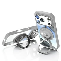 For iPhone 17 Pro Max Case with Tempered Glass Camera Lens Protector, Ring Holder Kickstand Shockproof Scratch Resistant Anti-Yellow Clear Back Case Cover for Apple iPhone 17 Pro Max,Gray