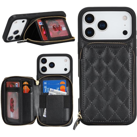 for iPhone 17 Pro Max Case Wallet with Card Holder,for iPhone 17 Pro Max Phone case Wallet with Zipper with Slot Kickstand Stand Case for Women and Man 5G 6.9 Inch-Black