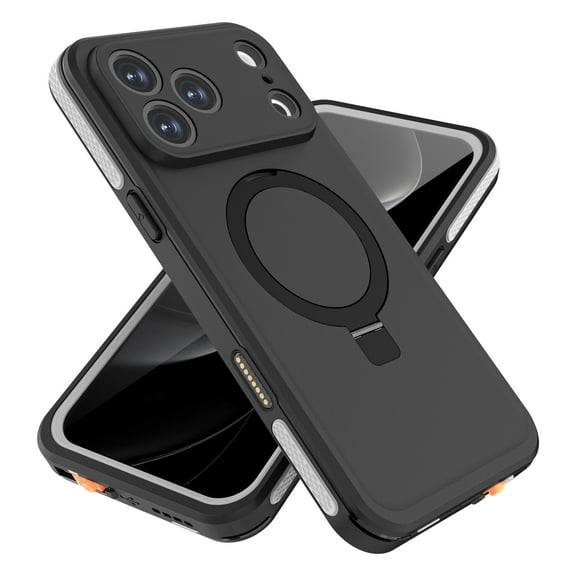 for iPhone 17 Pro Max Case Waterproof, Built in Screen Protector Dropproof Dustproof Shockproof Full Body Protective Rugged Compatible with Magsafe Ring Kickstand Heavy Duty Phone Case, Gray