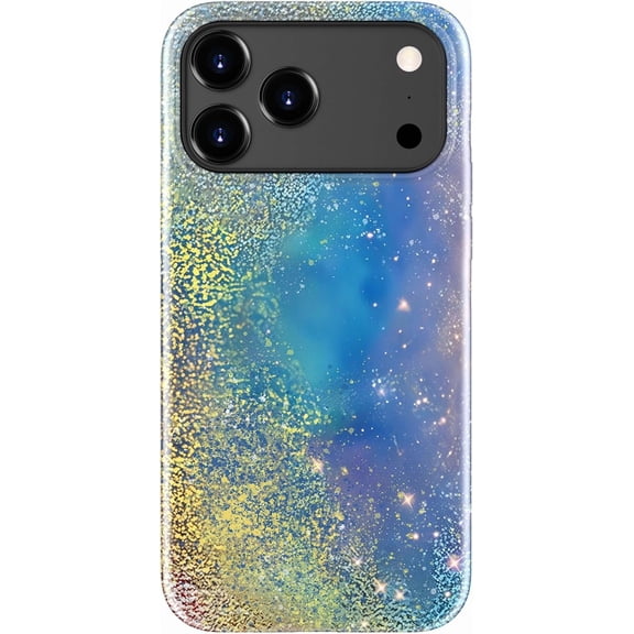 for iPhone 17 Pro Max Case - Wireless Charging Compatible - Dual-Layer Hard Shell + Silicone Cover - Shockproof Protective Phone Case with Stylish Designs for Women - Abstract Blue Gold