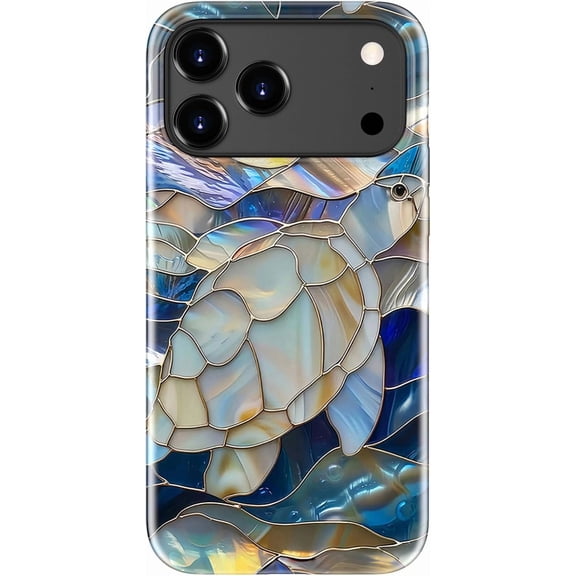 for iPhone 17 Pro Max Case - Wireless Charging Compatible - Dual-Layer Hard Shell + Silicone Cover - Shockproof Protective Phone Case with Stylish Designs for Women - Abstract Sea Turtle