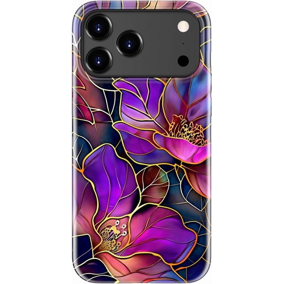for iPhone 17 Pro Max Case - Wireless Charging Compatible - Dual-Layer Hard Shell + Silicone Cover - Shockproof Protective Phone Case with Stylish Designs for Women - Blooming Purple Flowers