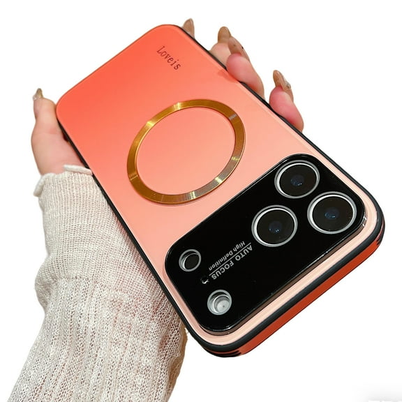 For iPhone 17 Pro Max Case for Women Men, Stylish Gradient Color Mangetic Back Cover Compatible with Magsafe Slim Fit Anti-Scratch Wireless Charging Support Bumper Phone Case, Orange
