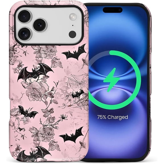for iPhone 17 Pro Max Cases,Campatible with Magsafe,2-Layer Hard Shell + Silicone Cover - Shockproof Protection, High-end and Fashionable Phone Case Halloween Flowers Bat Spider