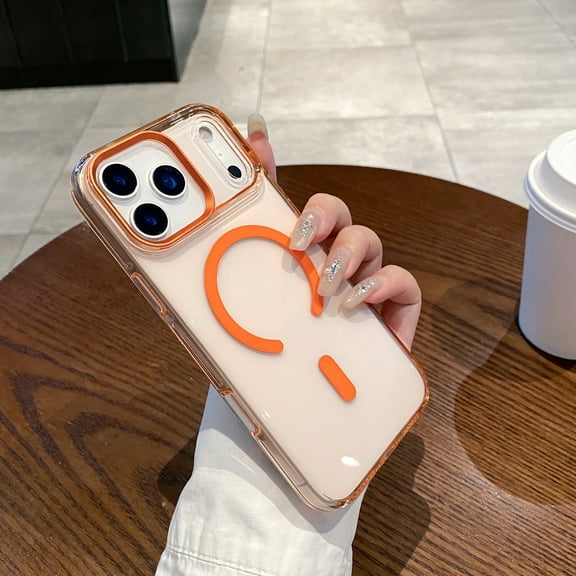 For iPhone 17 Pro Max Clear Phone Case,Compatible with Mag-Safe,Ultra Slim Shockproof Protection Drop Protection,Lightweight  Anti-Scratch Rugged Transparent Phone Case Cover,Orange