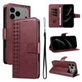 thumbnail image 1 of for iPhone 17 Pro Max Flip Case with Cash Slot Credit Card Slots Kickstand PU Leather Shockproof Lightweight Full Body Protective Magentic Clasp Rugged Case Cover with Wrist Strap, Red, 1 of 10