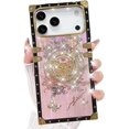 thumbnail image 1 of For iPhone 17 Pro Max Glitter Case with Kickstand, Cute Bling Diamonds Butterfly Foldable Stand Shockproof Marble Shell Aurora Floral Pattern Girl Woman Soft Cover for iPhone 17 Pro Max, Pink, 1 of 12