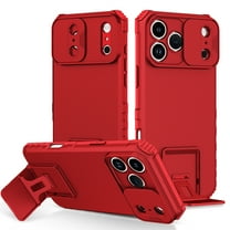 For iPhone 17 Pro Max Hard PC Case with Slide Camera Lens Cover, Military Grade Drop Protection Heavy Duty Shockproof with Multi-angle Kickstand Rugged Case for iPhone 17 Pro Max,Red