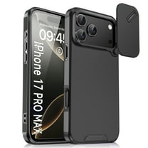 for iPhone 17 Pro Max Heavy Duty Case with Sliding Camera Cover, Support Wireless Charging Hybrid TPU & PC Smoothly Anti-Fingerprint Slim Case Compatible with iPhone 17 Pro Max, Black