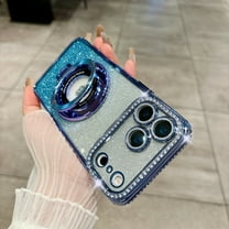 for iPhone 17 Pro Max Luxury Case, Magnetic Gradient Glitter Paper Ring Bracket Diamond Shockproof Protective Plating TPU Wireless Charging Phone Case Cover for iPhone 17 Pro Max, Blue