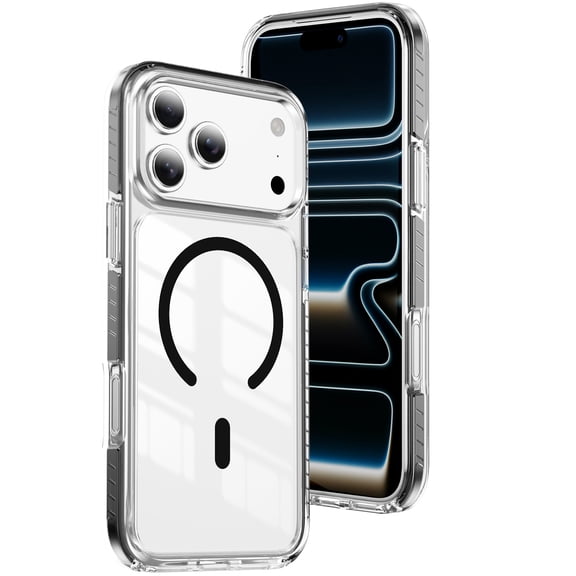 for iPhone 17 Pro Max Magnetic Case Clear, [Compatible with MagSafe] [Drop Protection] Scratch-Resistant Transparent Ultra Slim Phone Anti-Slip Hand Grip Cover for iPhone 17 Pro Max, Black