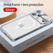 for iPhone 17 Pro Max Magnetic Case, Compatible with Mag-Safe, Aluminum Alloy Frame Bumper Shockproof Protection, Yellowing Resistant Translucent Magnetic Phone Case for iPhone 17 Pro Max, Silver