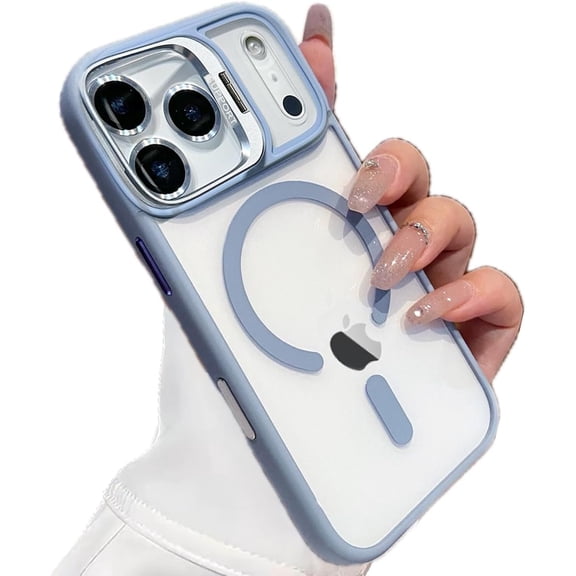 for iPhone 17 Pro Max Magnetic Case with Kickstand, [Compatible with MagSafe] Built in Stash Stand Clear Shockproof Soft Cover Camera Lens Protection Case for iPhone 17 Pro Max 6.9", Blue