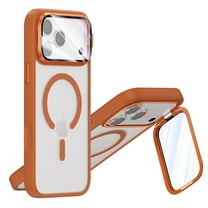 For iPhone 17 Pro Max Magnetic Case with Lens Folded Stand & Camera Lens Protector Cover, Shockproof Transparent Hard Matte Back Protective Case Compatible with MagSafe Charging,Orange
