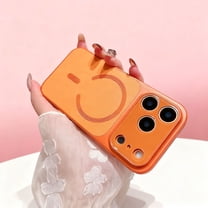 for iPhone 17 Pro Max Magnetic Case, Slim Lightweight PU Leather Hybrid PC   TPU Shockproof Phone Case Compatible with Mag-Safe Camera and Screen Protection Cover for iPhone 17 Pro Max, Orange