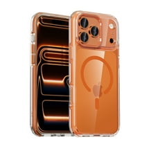 For iPhone 17 Pro Max Magnetic Clear Case, [Compatible with MagSafe] Slim Transparent Shockproof Cover with 360° Rotatable Metal Ring Stand TPU   Hard PC Protective Case,Orange