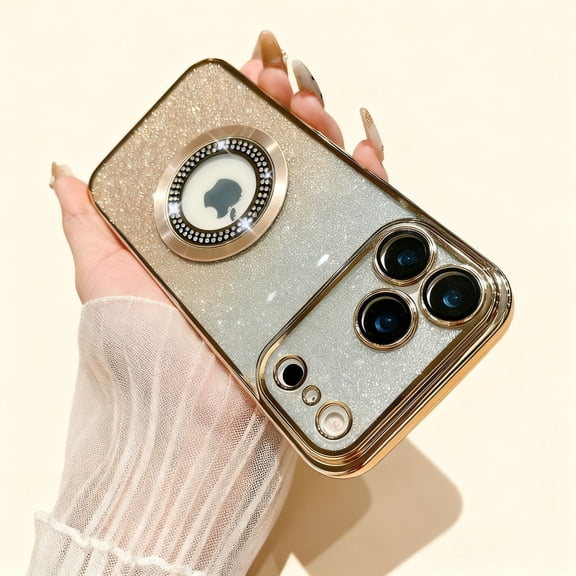 for iPhone 17 Pro Max Magnetic Glitter Case, Compatible with Mag-Safe, Camera Lens Protector, Plating Edge Gradient Shining Paper Clear Protection Dust-Proof Net Cover for iPhone 17 Pro Max, Gold