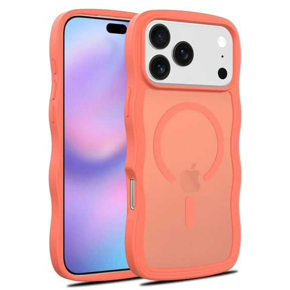 For iPhone 17 Pro Max Magnetic Phone Case,Compatible with Mag-safe,Wavy Frame Cute Design,Shockproof Anti-fall Translucent Matte Skin-Feel  Durable Rugged Thin Fit Phone Case,Orange