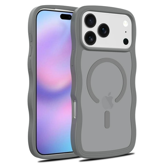 For iPhone 17 Pro Max Magnetic Phone Case,Compatible with Mag-safe,Wavy Frame Cute Design,Shockproof Anti-fall Translucent Matte Skin-Feel  Durable Rugged Thin Fit Phone Case,Gray