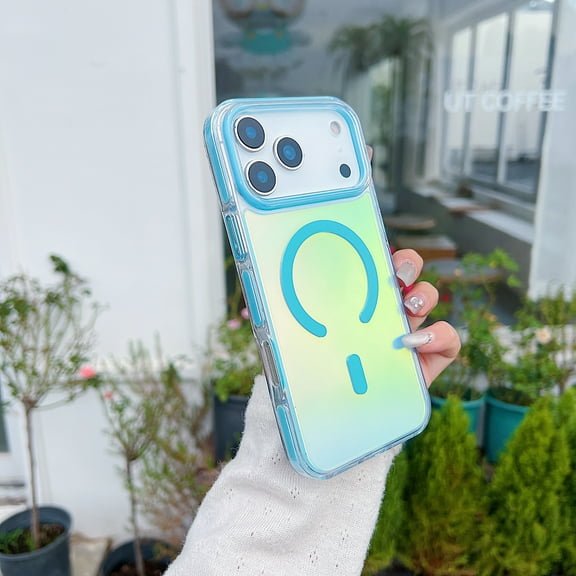 For iPhone 17 Pro Max Magnetic Phone Case,Drop Protection,Compatible with Mag-safe,Dazzling and Color-changing Back Design,Ultra Slim Shockproof Anti-Scratch Translucent Phone Case,Blue