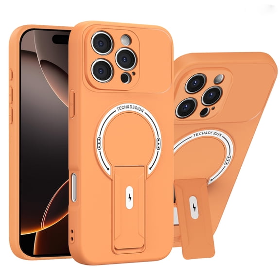 for iPhone 17 Pro Max Military Grade Protection Armor Case 2-in-1 with Invisible Folding Kickstand, Compatible with MagSafe Magnetic Heavy Duty Shockproof Protective Phone Cover - Orange