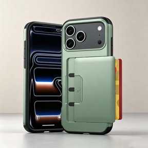 For iPhone 17 Pro Max Phone Case,2-in-1 PC+TPU Heavy Duty Shcokproof Protection,Dual Layer Hidden Secure Sliding Card Holder,Drop-Proof Skin-Feel Anti-Scratch Rugged Phone Case,Armygreen