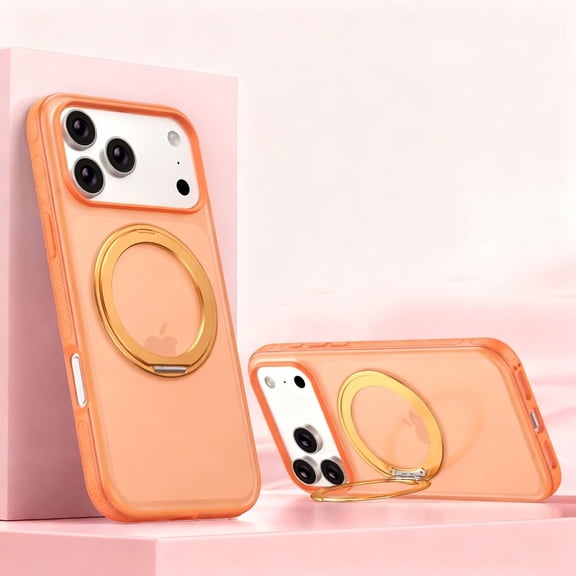 For iPhone 17 Pro Max Phone Case,360° Rotatable Ring Kickstand,Anti-fingerprint Matte Translucent Back,Shockproof Anti-fall Drop Protection,Support Mag-Safe,Skin-feel Durable Phone Case,Orange