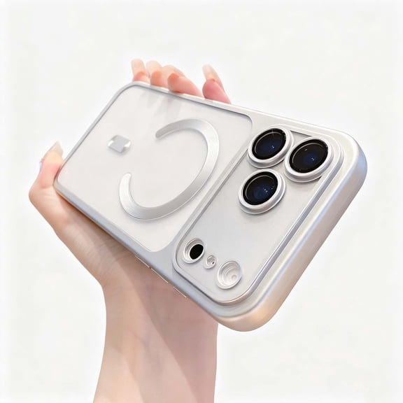 For iPhone 17 Pro Max Phone Case,Built-in Camera Lens Protector,Compatible with Mag-Safe,Matte Anti-fingerprint Translucent,Shape like iPhone 17 Pro,TPU Shockproof Anti-fall Phone Case,Silver