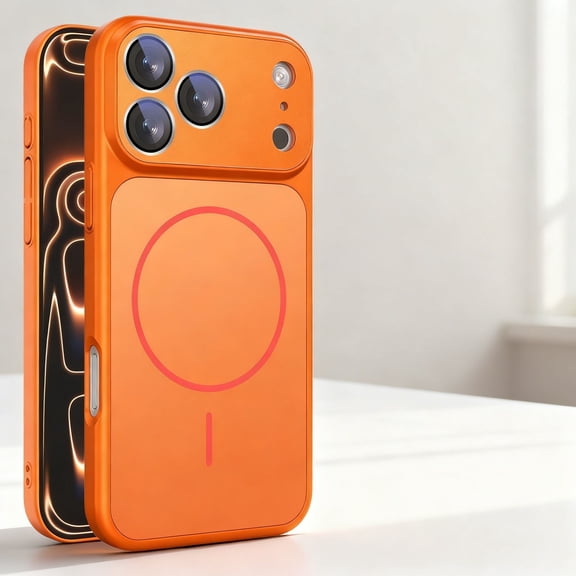 For iPhone 17 Pro Max Phone Case,Built-in Camera Lens Protector,Compatible with Mag-safe,Anti-fingerprint Ultra Slim Shockproof Anti-fall Drop Protection Rugged Durable Phone Case,Orange