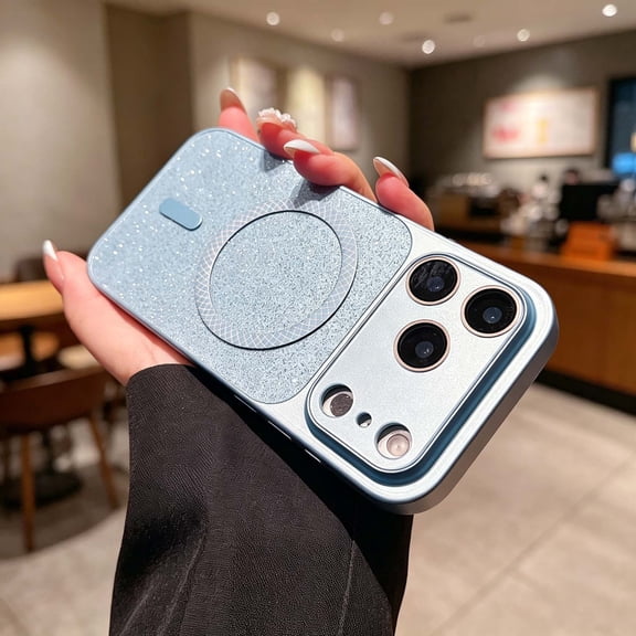 For iPhone 17 Pro Max Phone Case,Built-in Lens Camera Protector,Compatible with Mag-Safe,Sparkle Bling Shiny Sparkly Cute Girly Glitter Back Design,Shockproof Anti-fall,Phone Case,Blue