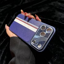 For iPhone 17 Pro Max Phone Case,Classic Line Stripes Back Design,Anti-Scratch Shockproof Anti-fall Drop Protecrion,Built-in Camera Lens Protection,Rugged Thin Fit Phone Case Cover,Navyblue