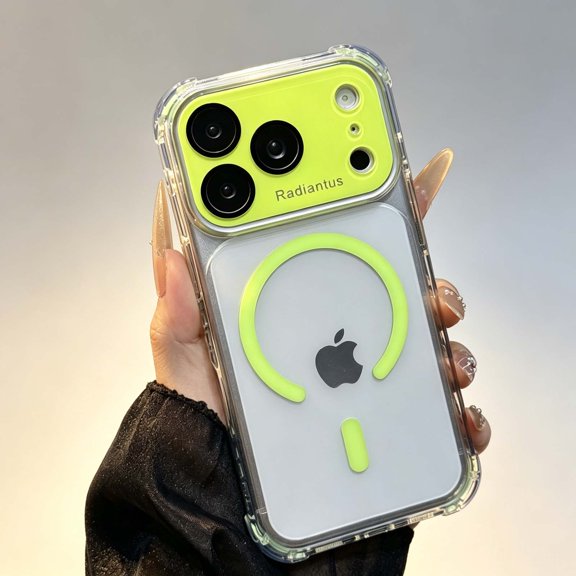 For iPhone 17 Pro Max Phone Case,Compatible with Mag-Safe,With Camera Lens Film,Transparent Back,Four corners Raised Drop Protection,Anti-Scratch Shockproof Non-Slip Hybrid Phone Case,Green