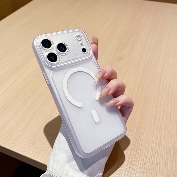 For iPhone 17 Pro Max Phone Case,Compatible With Wireless Charging,2-in-1 Removable Camera Lens Protector,Matte Anti-fingerprinting Translucent Back,Hard PC Shockproof Thin Fit Phone Case,White