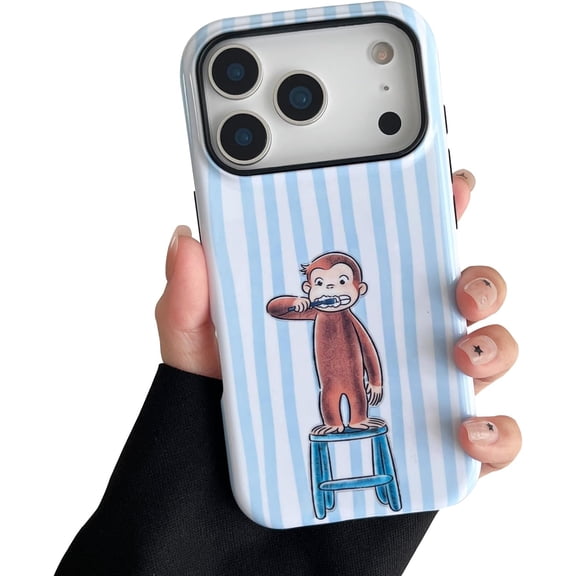 for iPhone 17 Pro Max Phone Case Cute Aesthetic Monkey Pattern for Women Girls Dual-Layer Shock Protection Shockproof TPU and Hard PC Protective Cover - Brush Teeth Monkey