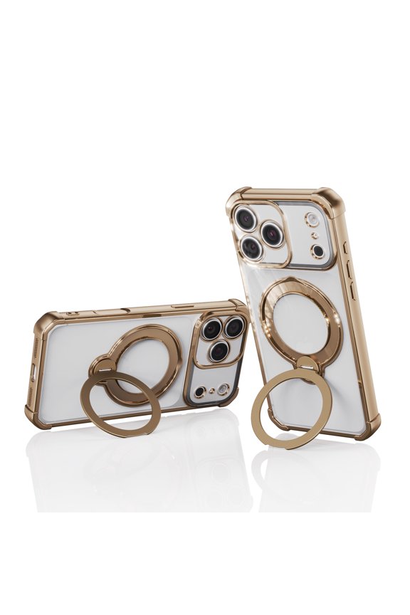For iPhone 17 Pro Max Phone Case,Four Corners Rasied Drop Protection,With 360° Rotatable Ring Kickstand,Anti-Scratch Shockproof Anti-fall Non-Slip Durable Rugged Phone Case Cover,Gold